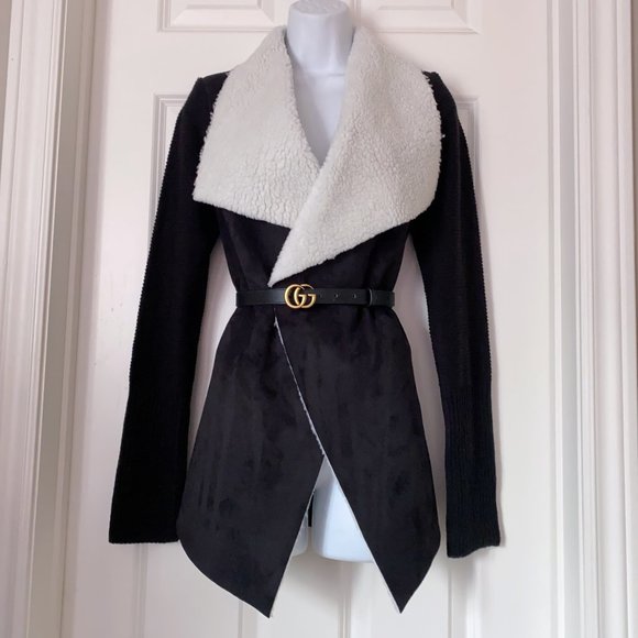 NWT! New Le Chateau Faux Fur Lapel Cardigan Shearling Jacket Coat - Picture 1 of 7